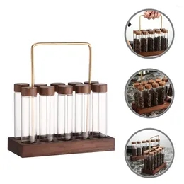 Kitchen Storage 1 Set Of Glass Coffee Bean Container With Wood Stand Beans Tube Jars