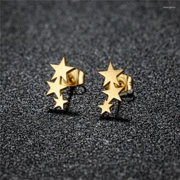 Stud Earrings Brincos 2024 Mini 3 Star Fashion Stainless Steel For Women Children Trend Pentagram Ear Studs Starry Minimalist Jewellery