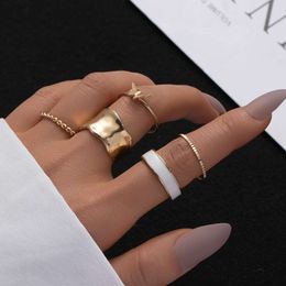 Korean 5-piece Minimalist Style Butterfly Wide Face Irregular Small and Popular Design Ring Women's Set 2117