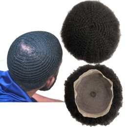 4mm Wave #1b Natural Black Chinese Virgin Human Hair Hairpiece 8x10 Toupee Full Lace Unit for Black Men