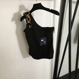 Summer Hot Selling Womens Metal Shoulder Buckle Single Oblique Off Suspended Tank Top