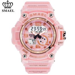 SMAEL Women Sport Digital Watch Electronic Quartz Dual Core Display LED Waterproof Watches Casual Student WristWatch Girl Clock 20325J