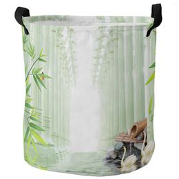 Laundry Bags Bamboo Swan Pillar Water Surface Stone Dirty Basket Foldable Home Organiser Clothing Kids Toy Storage