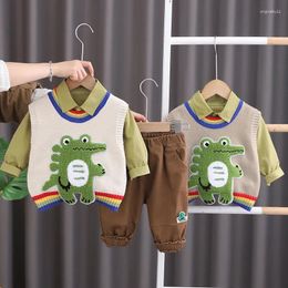 Clothing Sets Boys Spring Autumn 2024 Children Woollen Vest Shirts Pants 3pcs Cute Suit For Baby Tracksuits Toddler Outfits Kids