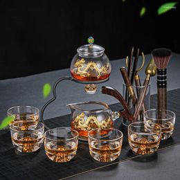 Teaware Sets Creative Glass Semi-automatic Lazy Tea Set With Cups Dragon Pattern Household Teapot Office Business Teahouse Kungfu Drinkware