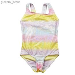 One-Pieces New Girl Bikini Children Swimsuit Teenage Girl One Pieces Swimwear Silver Pressed Bling Patchwork Bathing Suit Kids Bikini 3-10Y Y240412