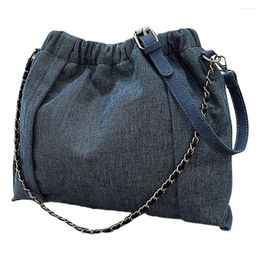 Bag Denim Shoulder Large Capacity Drawstring Trendy Crossbody With Adjustable Strap Underarm Satchel Purse For Women