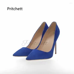 Dress Shoes Suede Pointy Toe Thin High Heels 8Cm 10Cm 12Cm Elegant Blue Slip On Shallow Stiletto Women's Pumps Office Party Shoe
