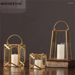 Candle Holders Home Accessories Copper Edge Glass Cover Candlestick Holder Office Store Coffee Shop Display Decoration Ornaments