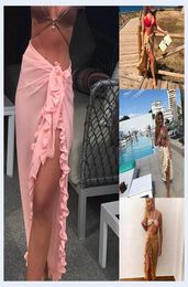 Women Bikini Cover Up Summer Chiffon Ruffle Beach Skirts Ladies Sunproof Swimsuit Shawls Bathing Suits CoverUps 0504162737361