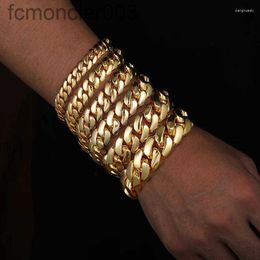 Link Bracelets 10mm-20mm Wide Hip Hop Bling Iced Out Round Miami Curb Cuban Chain for Men Rapper Jewellery Gold Silver Colour JG17