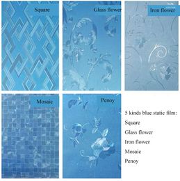 Window Stickers Transparent Opaque Glazed Paper Frosted Glass Bathroom Shade Painted Cellophane 45-90cm Blue/White