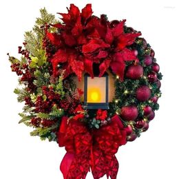 Decorative Flowers Cordless Artificial Christmas Wreath LED With Flower Seasonal Household Embellishment For Garden