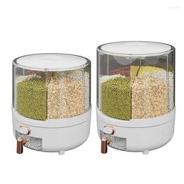 Storage Bottles Rice Dispenser With 6 Compartments Rotatable Cereal Grain Bucket Dispensers Transparent Tank Box Kitchen Accessories