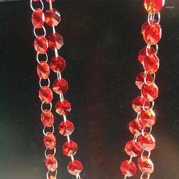 Party Decoration Wholesale Price 50m/lot Red Crystal Octagon Beads In 2 Holes Diy Garlands Strands For Wedding & Holiday Decorations