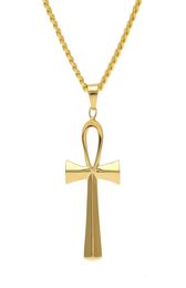 NEW Stainless Steel Ankh Necklace Egyptian Jewelry Hip Hop Pendant Iced Out Gold Key To Life Egypt Necklace 24" Chain5567438