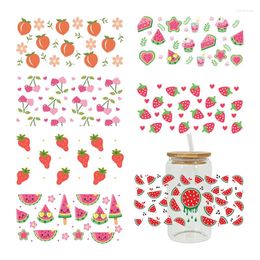 Window Stickers UV DTF Watermelon Cherry Peach Transfer Happy Juice Printed Sticker For The 16oz Libbey Glasses Wraps Bottles D15024