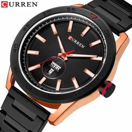 CURREN Watches for Men Luxury Stainless Steel Band Watch Casual Style Quartz Wrist Watch with Calendar Black Clock Male Gift225j