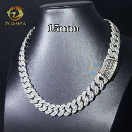 Pass Diamond Test Hip Hop Schmuck 15mm Baguette geschnitten Moissanit Kubanische Verbindung Kette 925 Silbermondform VVS Moissanit Kubanische Kette