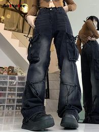 Women's Jeans Aotvotee Cargo Woman High Waisted Denim Straight Pants Pocket Chic Street Vintage Streetwear Korean Fashion