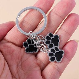 Keychains Lanyards Cute Enamel Cat Dog Paw Keychain Kawaii Animal Footprint Key Chains For Women Men Handbag Accessorie DIY Jewelry Souvenir Gifts