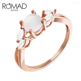 With Side Stones ROMAD 2024 Moonstone Ring For Women Wedding Luxury Semi-precious Stone Rose Gold Color Wholesale Lady Party Finger 6-9