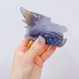 Decorative Figurines Wholesale Natural Crystal Stone Geode Cluster Dragon Hand Carved Polished Healing Heads For Home Decor Gifts