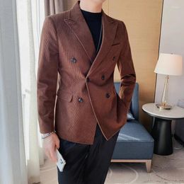 Men's Suits 2024 Autumn And Winter Corduroy Double-Breasted Suit Coat Jackets High Quality Slim Fit Casual Blazers Gift For Husband