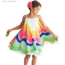 Girl's Dresses New Summer Cute Toddler Baby Girl Dress Girls Birthday Party Gifts Costume Kids Princess Sleeveless Rainbow Print Sling Dresses T240415