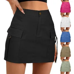 Skirts Midi Skirt Low Waist Cargo Women Button Mini With Pocket A Line Sports For