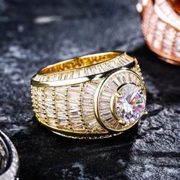 Hip Hop Iced Out Baguette Cluster CZ Ring Top Quality White Gold Ring Fashion Luxury Jewelry For Gift Mens Ring210k