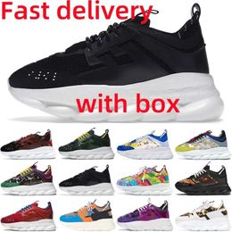 Top Designer Chain Reaction Men Women Shoes Rubber Suede Triple Black White Bluette Gold Red Brown Orange Blue Mens Casual Thick Bottom Trainers Platform 838