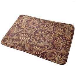 Carpets Faux Leather Western Tooled Southwestern Daisies Floral Cowgirl Cowboy Country Ranch Rodeo Farm Girl Entrance Door Mat Bath