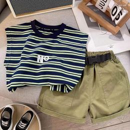 Clothing Sets Boy Clothes Baby Striped Letter Sleeveless Vest Tops 2Pcs Summer Children Fashion Shorts Cotton Outfit 12M-5 Years