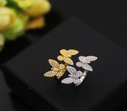 Fashion Classic 4Four Leaf Clover Open Butterfly Band Rings S925 Silver 18K Gold with Diamonds for WomenGirls Valentine039s M6853559