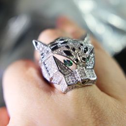 Leopard Head Ring paved Cubic Zirconia Stone Animal Panther Rings Gifts for Men or Women Copper Party Jewellery Wholesale 240415
