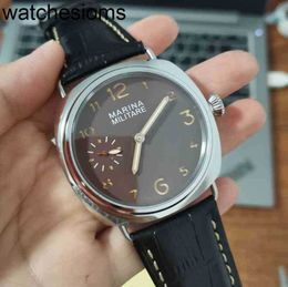 Panerass Watch Luxury 45mm 316 Stainl Steel Wind Men's Sand Brown Dial Rose Gold Hands Movement