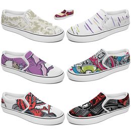 Customised Slip On Casual Shoes Men Women Classic Canvas Sneaker Black White Pink Brown Purple Sienna Mens Trainers Outdoor Shoe GAI