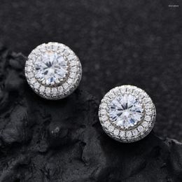 Stud Earrings Real S925 Silver Round Women Pay Setting Diamond Female 5A Zircon Original Design Luxury Jewelry Girl Gift