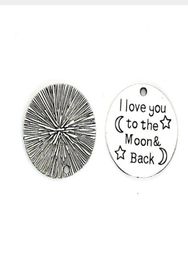 100pcs Antique Silver I Love You to the Moon and Back Charms Pendants 25mm2080037