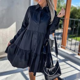 Women Spring Casual Shirt Dress Long Sleeve Loose Fashion Ruffle Aline Female Elegant Office Ladies Mini Dresses 240415