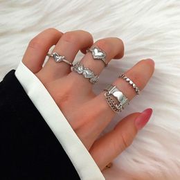 Instagram Trendy Cold Wind Chain Tassel Donne Coller Heart Ring Set