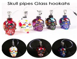 Coloured Skull Pipes Glass Hookahs Bong Zinc Alloy Glasses With Leather Hose Portable Mini Smoking Accessories Pipe DHL4934859