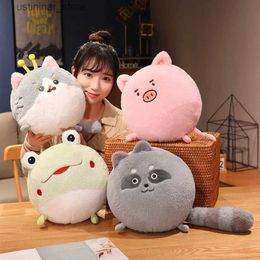 Stuffed Plush Animals 26cm Cute Round Head Fox Animal Plush Fluffy Panda Frog Pig Raccoon Dinosaur Toy Soft Stuffed Throw Pillow for Girl Kids L47