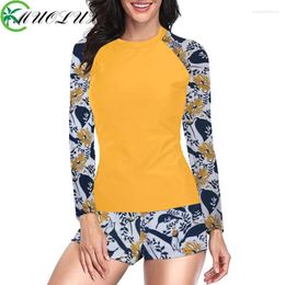 Women's Swimwear Female 2024 Long Sleeve 2-Piece Rashguard Swimsuits Plus Size Tankini Sets Summer Sport Beachwear Bathing Suit Boyleg