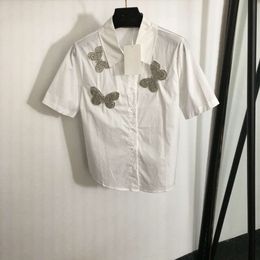 Womens Diamond 3d Butterfly Decorative Short Sleeved Shirt