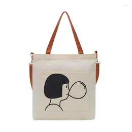 Shopping Bags Women Canvas Messenger Bag Cute Girl Print Zipper Shouldre Large Tote Shopper Cotton Cloth Crossbody Ladies Handbag