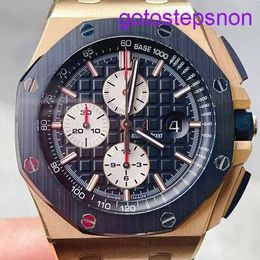 Highend AP Wrist Watch Royal Oak Offshore Series Automatic Mechanical Mens Gold Watch with Date Display Timing Function Black Disc Back Transparent Movement