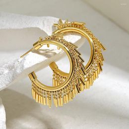 Hoop Earrings Greatera Trendy 18K Gold Plated Metal Stripes Tassel For Women Geometric Copper Alloy Party Jewellery 2024
