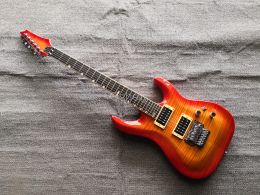 Guitar Top Quality Qshelly Custom Sunburst Flame Maple Top Ebong Fingerboard 24 Frets Locking Nut Floyd Rose Electric Guitar Guitarra